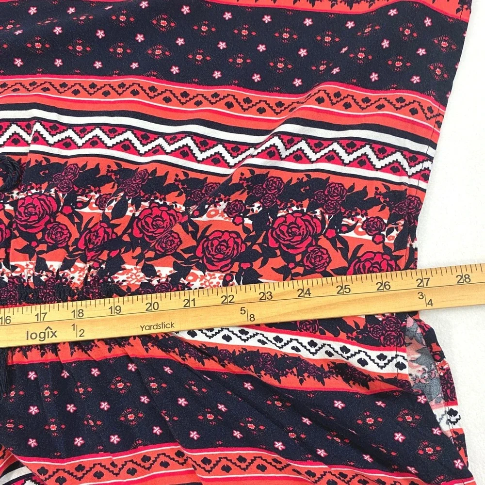 Cato Top Women Large Blue Coral Floral Boho Smocked Waist Bat Wing Sleeve Blouse